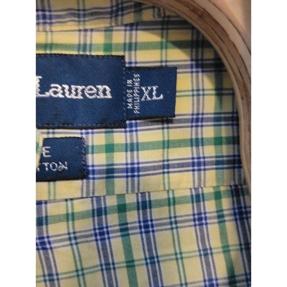 Ralph Lauren Button Down Shirt Yellow Blue Green Plaid Short Sleeve Men's Size X - Picture 5 of 6
